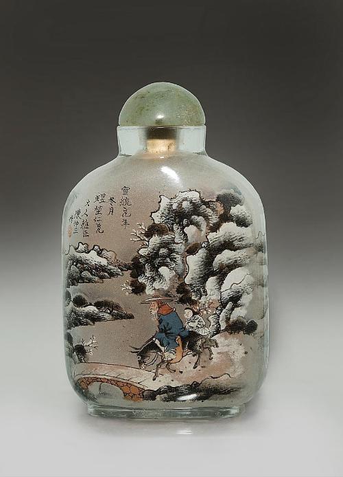 Snuff bottle inside-painted with an old man on a donkey