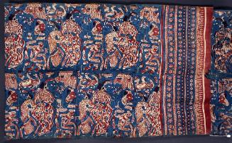 Heirloom textile with repeated design of a woman and her attendants