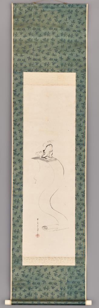 The Daoist immortal Fukurokuju emerging from a paper scroll