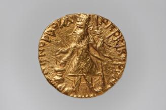 The Kushan king Kanishka, obverse side of a coin issued by Kanishka