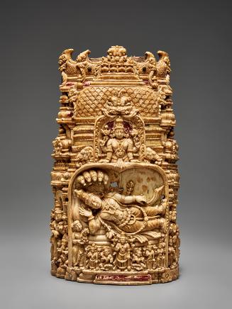 Miniature Hindu shrine with Vishnu sleeping on the cosmic ocean