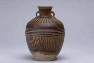 Two-handled bottle with vertical striations