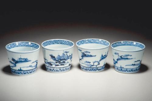 Cups with landscape decoration, set of four