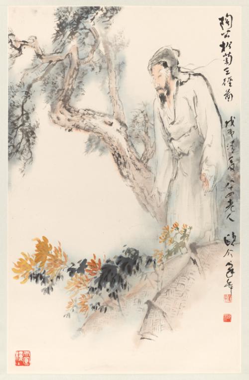 Tao Yuanming Admiring a Pine Tree and Chrysanthemums