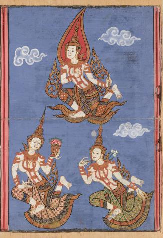 Flying celestials, from a manuscript with scenes from the story of the holy monk Phra Malai