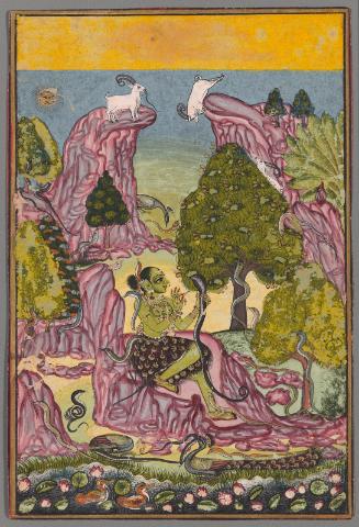 A female ascetic surrounded by cobras, personifying a musical mode (Asavari Ragini)