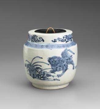 Freshwater jar (mizusashi) with lion, peony, and orchid design