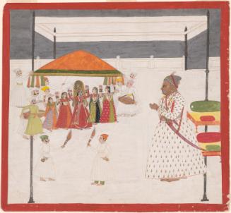 Raja Prithvi Singh of Orchha watching a dance performance