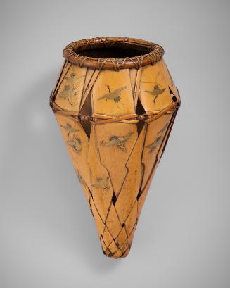 Hanging flower basket in a shape of falcon bait container with crane motifs