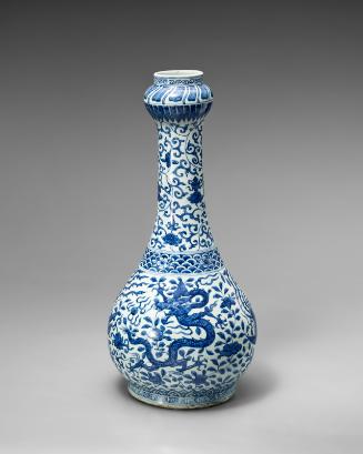 Bottle with design of dragon and phoenix amid flowers