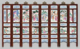 Set of eight-paneled hanging screen with theatrical scenes and Eight Immortals