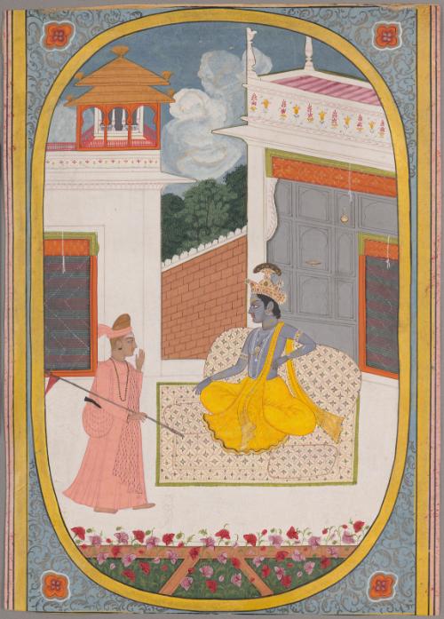 A female ascetic warns Krishna, from a Rasikapriya (Connoisseur's Delights) series