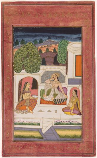 A prince and two female attendants, symbolizing a musical mode (Dipaka Raga)