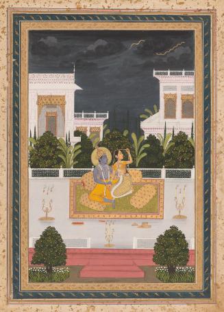 The Hindu deity Krishna and his beloved, personifying a musical mode (Dipaka Raga), from a Ragamala series