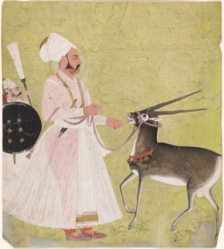 The nobleman Harnath of Khimsar with an Indian antelope