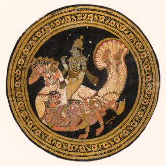 The Hindu deity Krishna riding composite goose (playing card for the game of ganjifa)