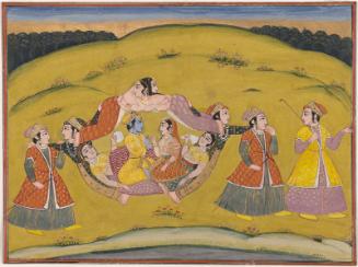 The Hindu deity Krishna and his beloved Radha in composite palanquin