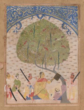 The Heroine Chanda fanning her beloved, Laurak, under a tree, from a manuscript of the Chandayana (The Story of Chanda)