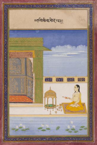 A woman worshiping at a shrine, symbolizing a musical mode (Kamod Ragini)