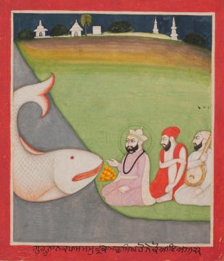 Guru Nanak and the monster fish, from a manuscript of the Janam Sakhi (Life Stories)