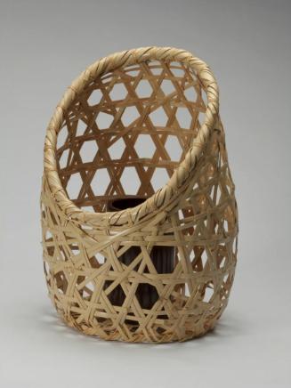 White bamboo flower basket with diagonal rim