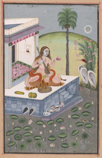 A seated woman symbolizing a musical mode (Vihag Ragaputra)