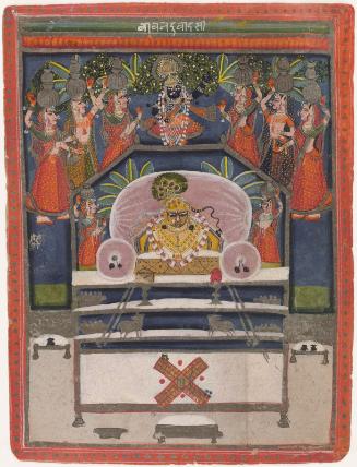 The Hindu deity Krishna, in the form of Shri Nathji, enshrined