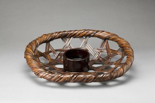 Black Bamboo Flower Basket in the Shape of a Winnowing Basket