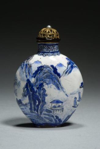 Snuff bottle with elite scholars observing boating