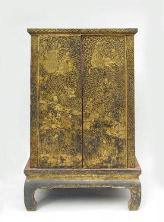 Manuscript cabinet with scenes from the last ten previous lives of the Buddha and of Phra Malai in Indra's heaven