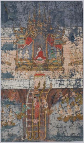 The Buddha preaching in Indra's Heaven and descending to earth