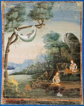 Vessantara's children are cared for a Jujaka sleeps, a scene from the next-to-last life of the Buddha (Vessantara Jataka)