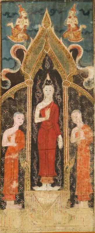 Standing Buddha flanked by two disciples