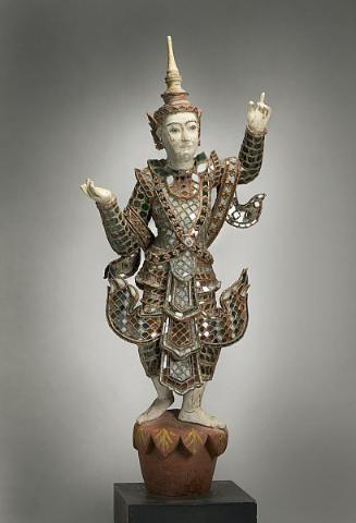 Crowned male figure, gesturing or dancing