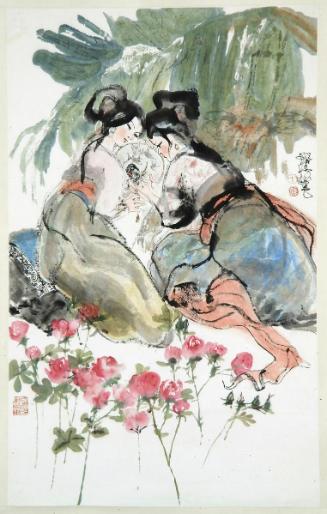 Two Ladies with Fans among Roses