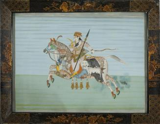 A warrior on a composite horse, with 18th century English Chinoiserie frame